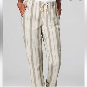 NWT J. Jill Linen Blend Striped Lightweight Straight Leg Pull On Tie Pants Small